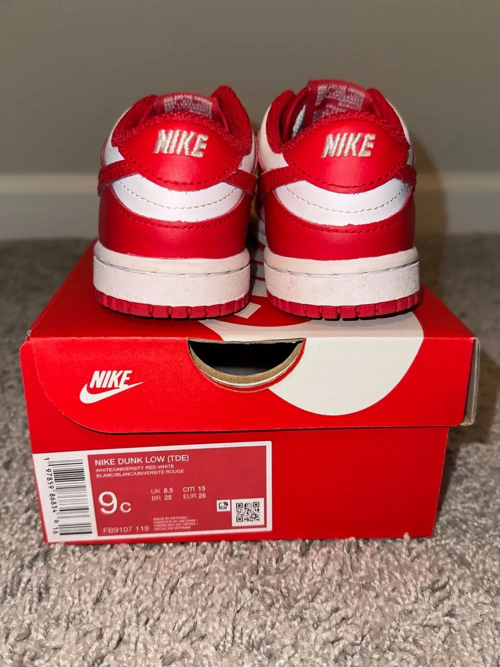 Toddler Red and White Nike Dunk Low